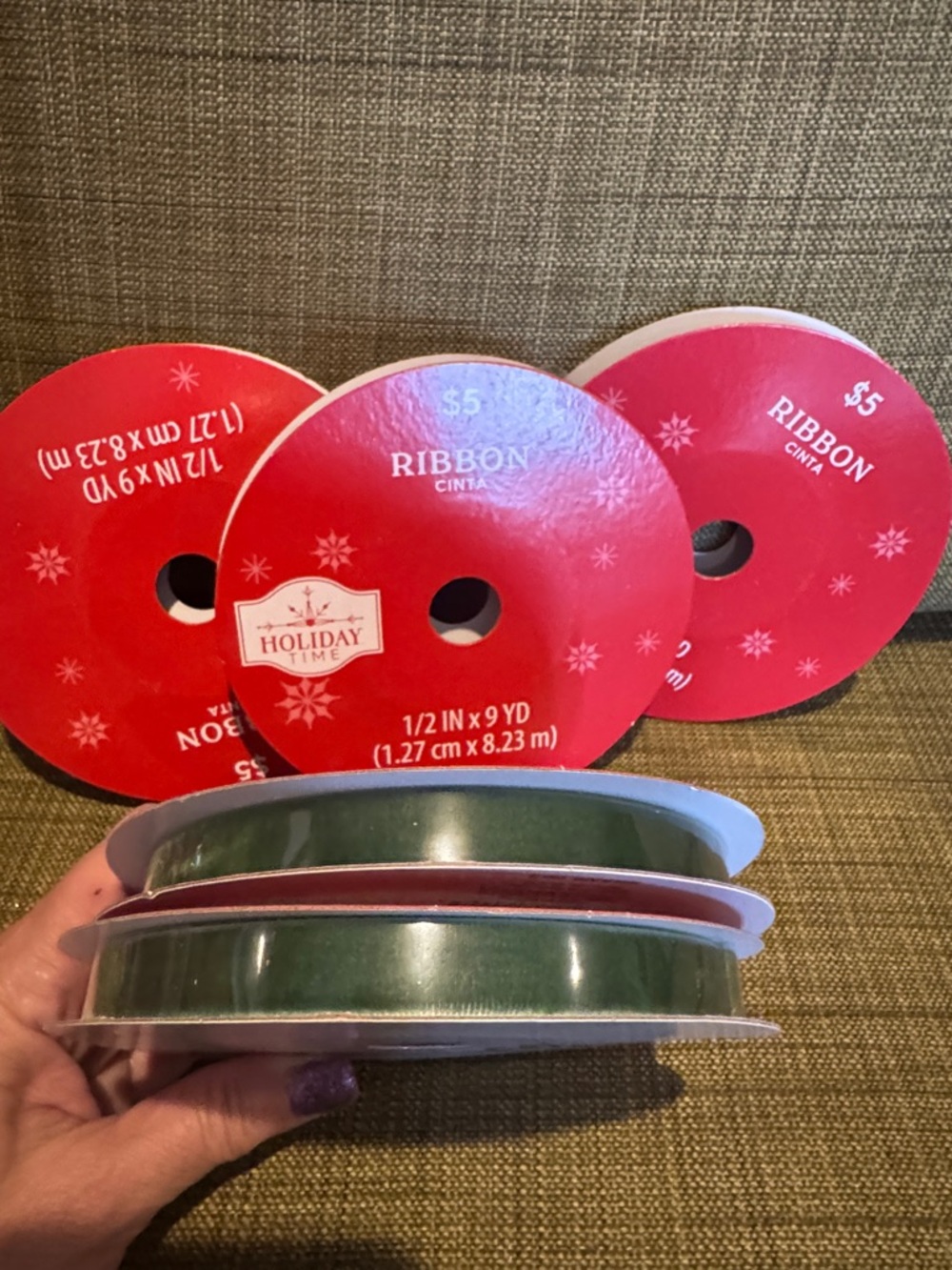 NWT Set/5  Red and Green Velvet Holiday Ribbon Trio